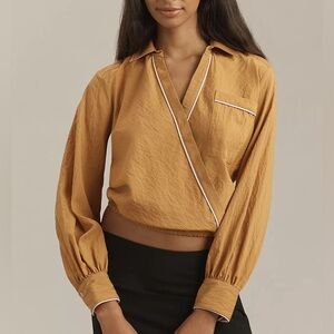 Anthropologie Maeve Long-Sleeve Piped Wrap Blouse.      2